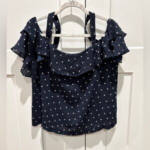 J.Crew Factory Navy Polka Dot Off Shoulder Ruffle Top NWT Size 10